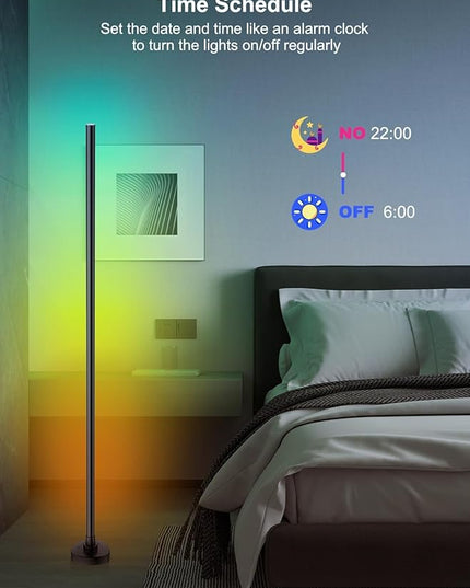 LED Corner Floor Lamp, Dimmable Color Changing Lamp, 55" RGB Floor Lamp Work with Alexa, Corner LED Lamp with APP/Remote Control, DIY Mode & Timing, Modern Floor Lamps for Living Room, Gaming Room - LeafyLoom
