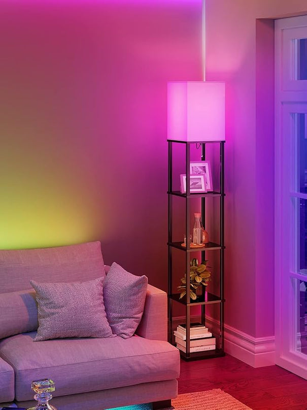 addlon Floor Lamp with Shelves with LED Smart RGB Bulb, 5-Tier Modern Shelf Display for Living Room, Bedroom and Office - Black - LeafyLoom