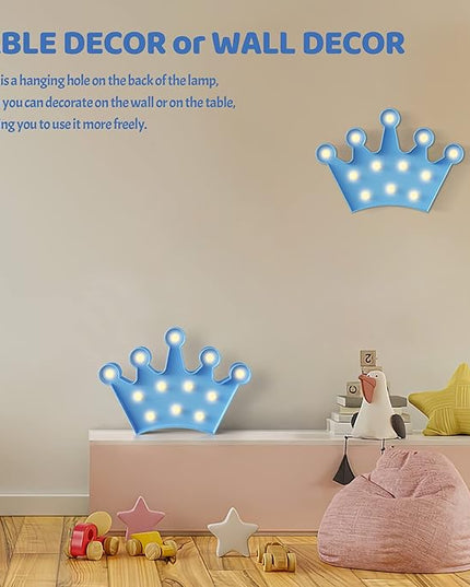 Blue Crown Decor, Princess Decor for Girls Room, Princess Party Decorations, Birthday Decor, Battery Powered Night Light for Girls - LeafyLoom