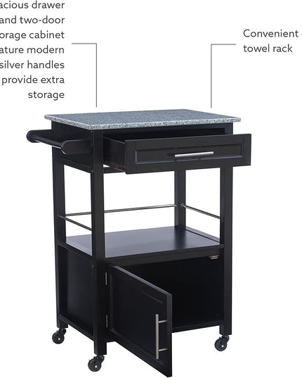 Linon Cayden Black Kitchen Cart, - LeafyLoom