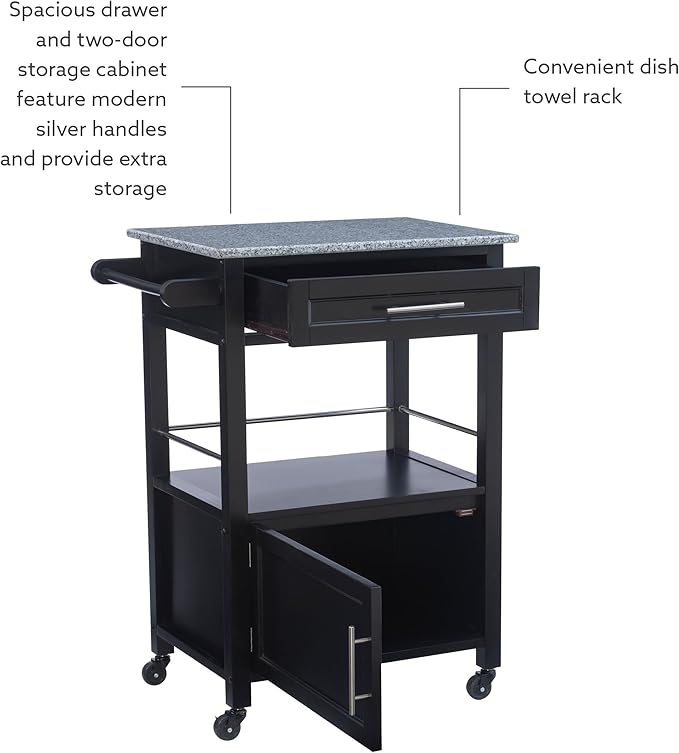 Linon Cayden Black Kitchen Cart, - LeafyLoom