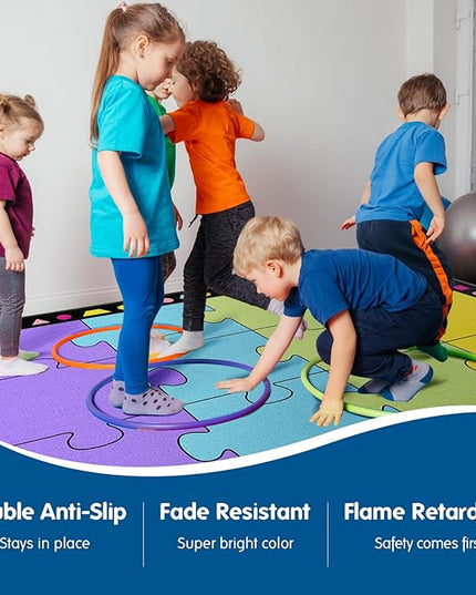 Booooom Jackson Classroom Carpets Kid Rug 7'5''x5' Puzzle Classroom Seating Rug for Nursery, School Learning Area, Children's Colorful Area Rug Educational Carpet with Non-Slip Backing(Seats-12) - LeafyLoom