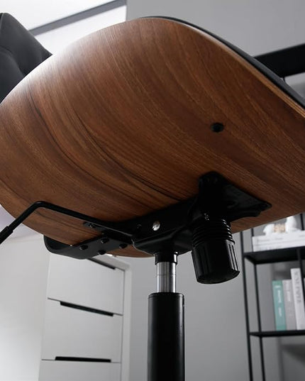 Armless Home Office Chair Modern Walnut Chair with Wheels Mid Back Swivel Computer Chair No arm Adjustable Height Leather Desk Chair for Reading,Meeting Room (Black) - LeafyLoom