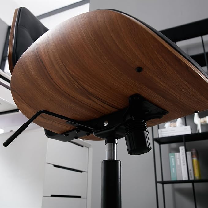 Armless Home Office Chair Modern Walnut Chair with Wheels Mid Back Swivel Computer Chair No arm Adjustable Height Leather Desk Chair for Reading,Meeting Room (Black) - LeafyLoom