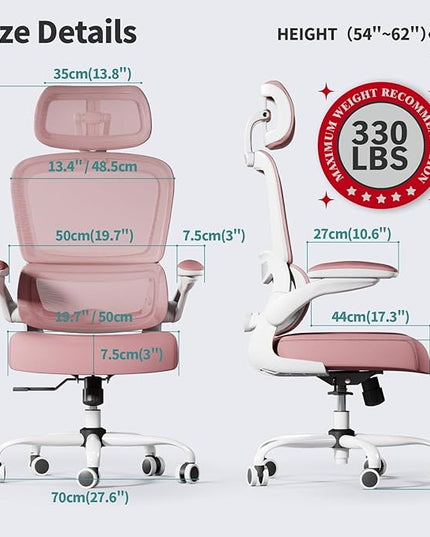 Ergonomic Office Chair Desk Chair, Gaming Chair, Computer Chair, Home Mesh Office Desk Chairs with Wheels,Comfortable Office Chair (Pink) - LeafyLoom