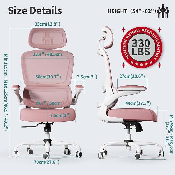 Ergonomic Office Chair Desk Chair, Gaming Chair, Computer Chair, Home Mesh Office Desk Chairs with Wheels,Comfortable Office Chair (Pink) - LeafyLoom