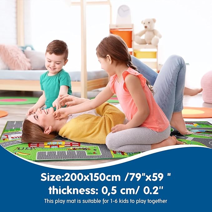 Booooom Jackson Car Rug-Car Mat for Kids Toy Cars -Car Rugs for Kids Toy Cars-Road Rug-Kids Car Rug Play Mat-Car Track Carpet-Car Play Mat-Car Play Rug-Race Car Floor Mat-Kids Car Playmat Rug - LeafyLoom