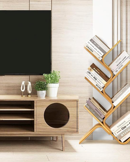 6-Tier Floor Bamboo Tree Bookshelf, Modern Standing Bookcase Office Book Storage Creative Curved Rack Organizer Shelves, Book Shelf Space Saver for Home Living Room Corner Bedroom - LeafyLoom