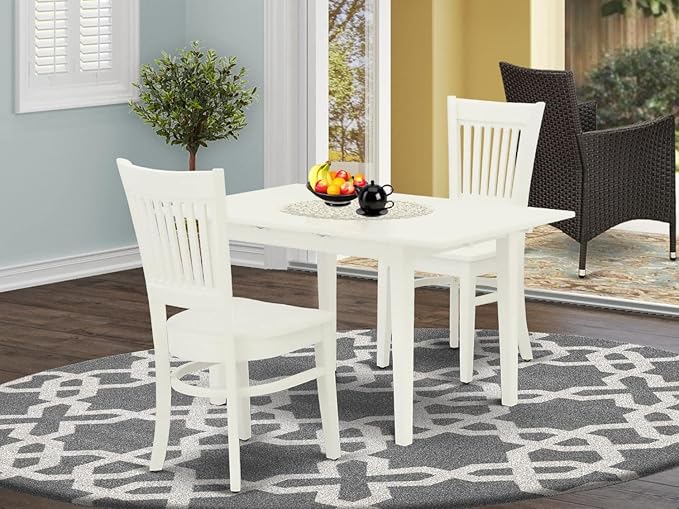 East West Furniture NFVA3-LWH-W 3 Piece Room Furniture Set Contains a Rectangle Kitchen Table with Butterfly Leaf and 2 Dining Chairs, 32x54 Inch - LeafyLoom