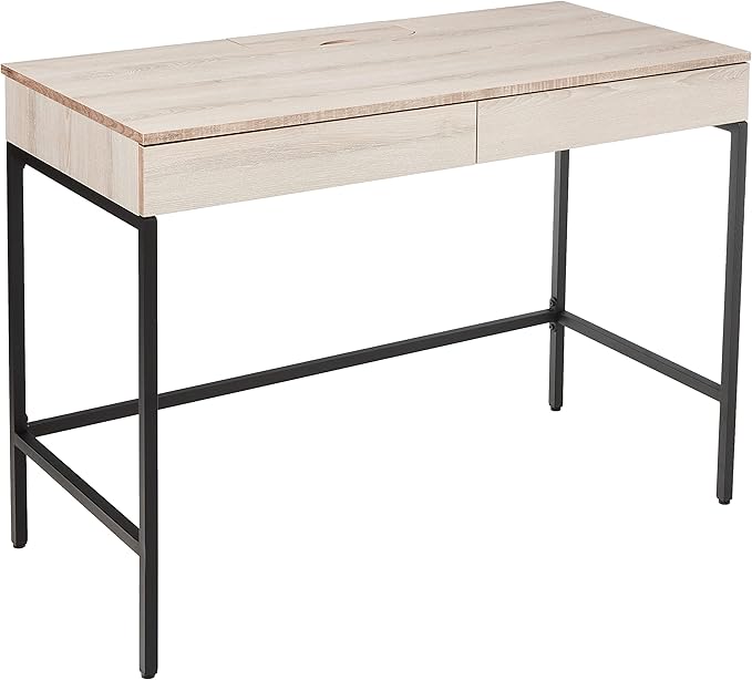 Acme Wendral Wooden Top Writing Desk with 2 Drawers in Natural and Black - LeafyLoom