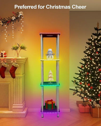 Kekeou RGBCW Floor Lamp with Shelves Tall Lamp Music Sync APP Control Standing Lamp with Wireless Charger & USB Port Color Changing Lamp with Shelves Work with Alexa Black 4 Tier - LeafyLoom
