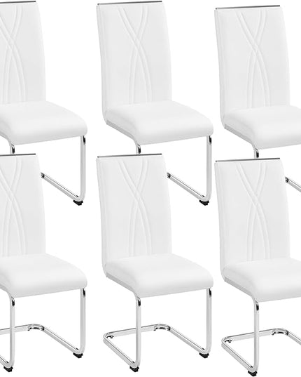 Yaheetech Dining Chairs Set of 6 Modern Dining Room Chairs Kitchen Chairs with Faux Leather Seat, Solid Legs and High Back for Dining Room, Kitchen, White - LeafyLoom