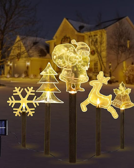 BRIGHTDECK Solar Christmas Pathway Lights Outdoor Decorations, Landscape Lights Waterproof Led Garden Stake Lights for Walkway Yard Lawn Porch Holiday Decor 5-Pack BRIGHTDECK