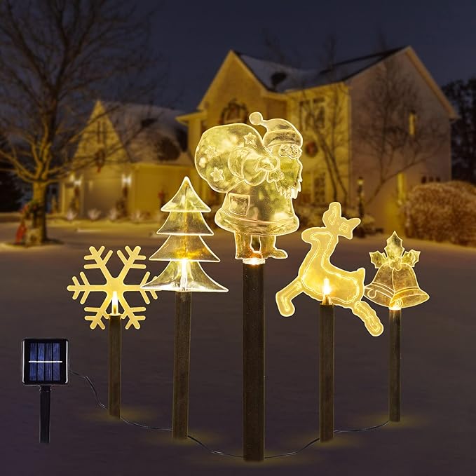 BRIGHTDECK Solar Christmas Pathway Lights Outdoor Decorations, Landscape Lights Waterproof Led Garden Stake Lights for Walkway Yard Lawn Porch Holiday Decor 5-Pack BRIGHTDECK