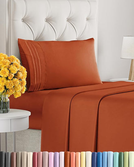 Twin Size 3 Piece Sheet Set - Comfy Breathable & Cooling Sheets - Hotel Luxury Bed Sheets for Women & Men - Deep Pockets, Easy-Fit, Soft & Wrinkle Free Sheets - Terracotta Oeko-Tex Bed Sheet Set - LeafyLoom