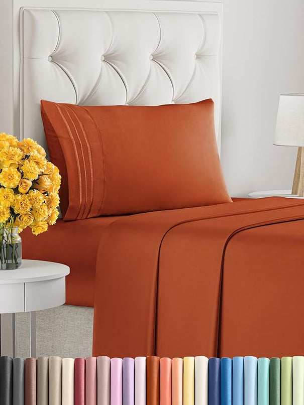 Twin XL Size 3 Piece Sheet Set - Comfy Breathable & Cooling Sheets - Hotel Luxury Bed Sheets for Women & Men - Deep Pockets, Easy-Fit, Soft & Wrinkle Free Sheets - Terracotta Oeko-Tex Bed Sheet Set - LeafyLoom