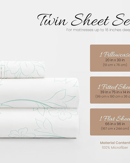 Linen Market 3 Piece Twin Bedding Sheet Set (Aqua Vine) - Sleep Better Than Ever with These Ultra-Soft & Cooling Bed Sheets for Your Twin Size Bed - Deep Pocket Fits 16" Mattress - LeafyLoom