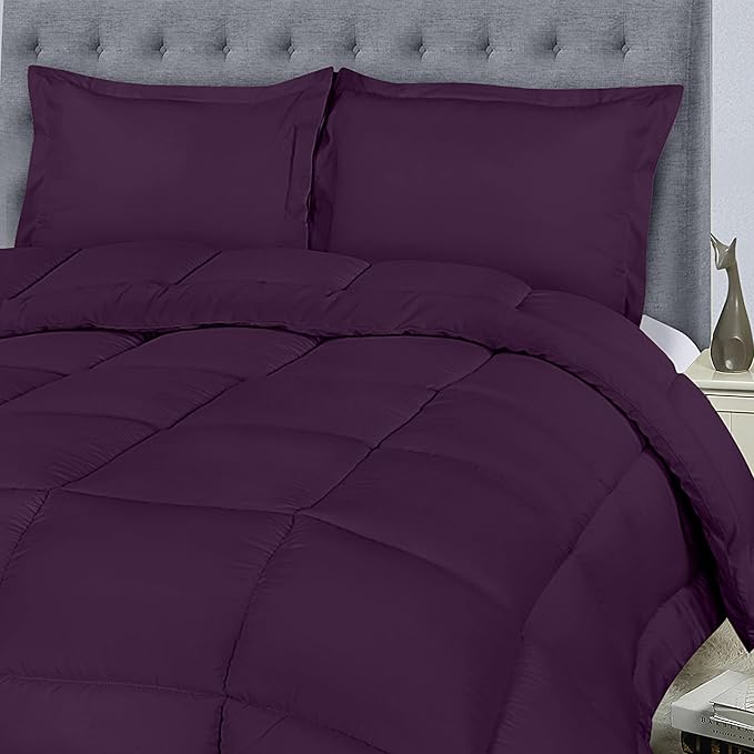 Utopia Bedding Queen Size Comforter Set with 2 Pillow Shams, Bedding Comforter Sets, Down Alternative Plum/Purple Comforter, Soft and Comfortable, Machine Washable (Pack of 4) - LeafyLoom