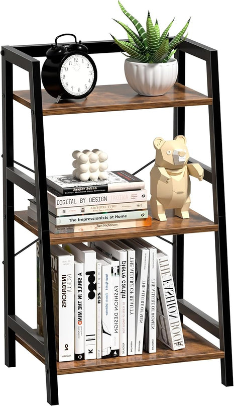 Bookshelf, Bookcase for Small Spaces, 3-Tier Shelf Bookcase, Short Shelf Storage Organizer for Living Room, Bedroom, Home Office, Kitchen, 11.8 "D x 16.5" W x 31.3 "H, Rustic Brown - LeafyLoom
