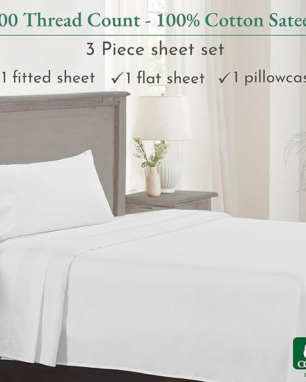 California Design Den Luxury Twin XL Sheet Set - 100% Cotton, 600 Thread Count Deep Pocket XL Twin Sheets, Soft Hotel-Quality Bedding with Sateen Weave - Bright White - LeafyLoom