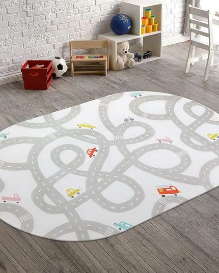 Road Traffic Kids Rug Children Playing with Cars Playmat 3x5 Ft, Washable Play Carpet for Kids Playroom, Non-Slip Have Fun Safe Baby Nursery Rug for Toddler Boy's Bedroom Game Room Grey - LeafyLoom