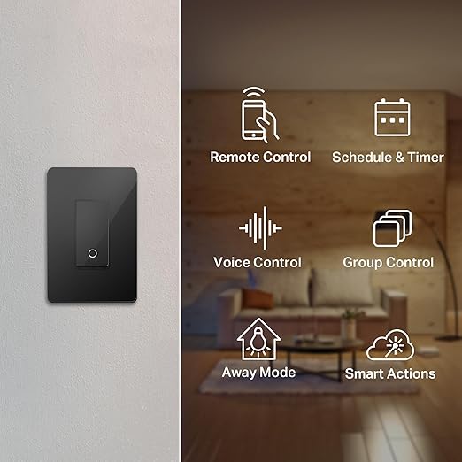 Kasa Smart Light Switch HS200-BL, Single Pole,Neutral Wire Required, 2.4GHz Wi-Fi Light Switch Compatible with Alexa and Google Home, UL Certified, No Hub Required, Black KasaSmartbyTP-Link