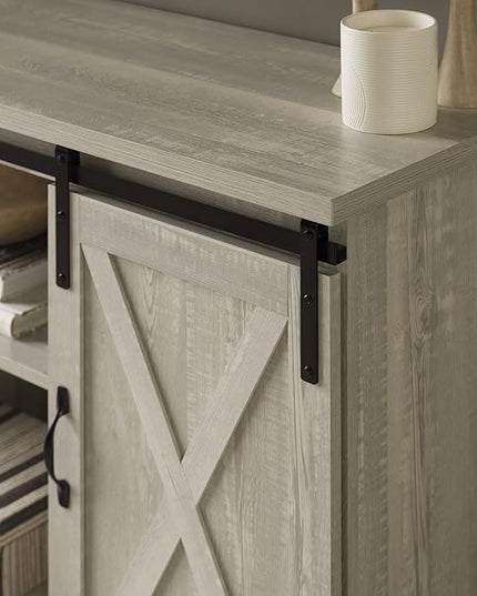 Walker Edison Richmond Modern Farmhouse Sliding Barn Door TV Stand for TVs up to 65 Inches, 58 Inch, Stone Grey - LeafyLoom