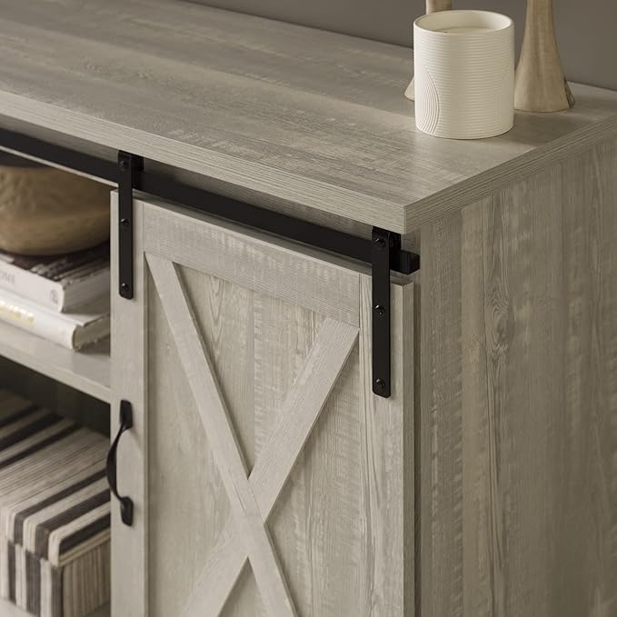 Walker Edison Richmond Modern Farmhouse Sliding Barn Door TV Stand for TVs up to 65 Inches, 58 Inch, Stone Grey - LeafyLoom