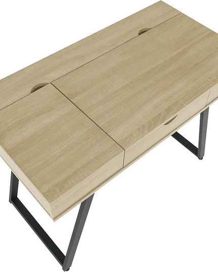 Calico Designs Rockdale Modern Office Writing Laptop Desk with Multiple Storage Compartments, Cord Management and Charging Station, Black/Honey Maple - LeafyLoom