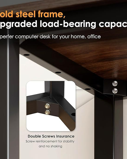 Need 63 Inch Large Computer Desk - Modern Simple Style Home Office Gaming Desk, Basic Writing Table for Study Student, Black Metal Frame, Walnut - LeafyLoom