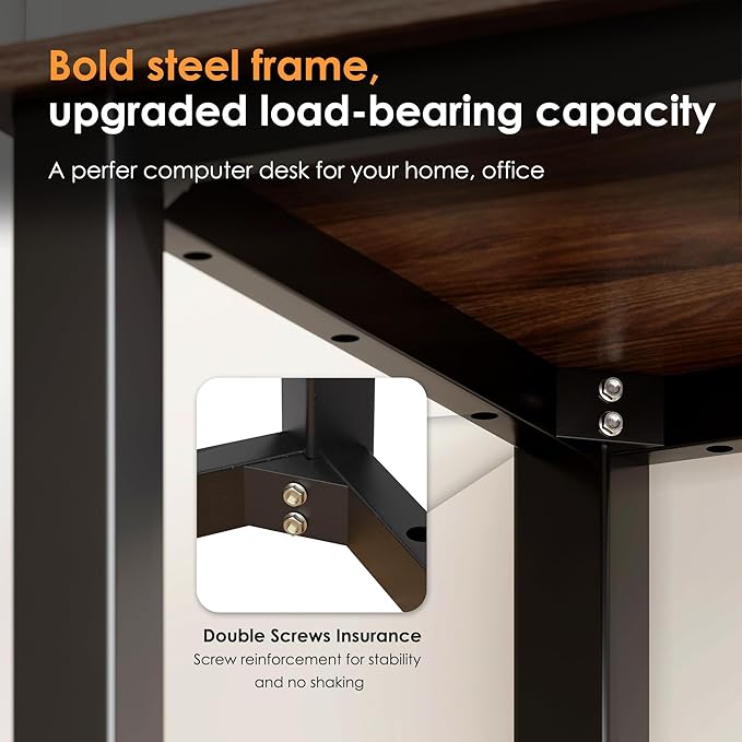 Need 63 Inch Large Computer Desk - Modern Simple Style Home Office Gaming Desk, Basic Writing Table for Study Student, Black Metal Frame, Walnut - LeafyLoom