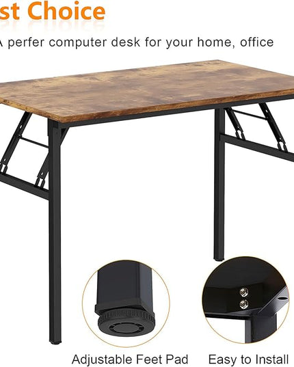 Need Folding Desk for Home Office 39-3/8 inch Length Modern Folding Table Computer Desk No Install Needed Rustic Brown Desktop Black Frame AC5FB(100 * 60) - LeafyLoom
