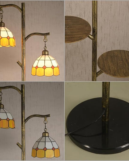 Tiffany Style Stained Glass Retro Floor Lamp with Tray,Dimmable Led Floor Lamps, Custom Color Temperature Standing Lamp with Remote for Living Room and Bedroom,Painted Bronze - LeafyLoom