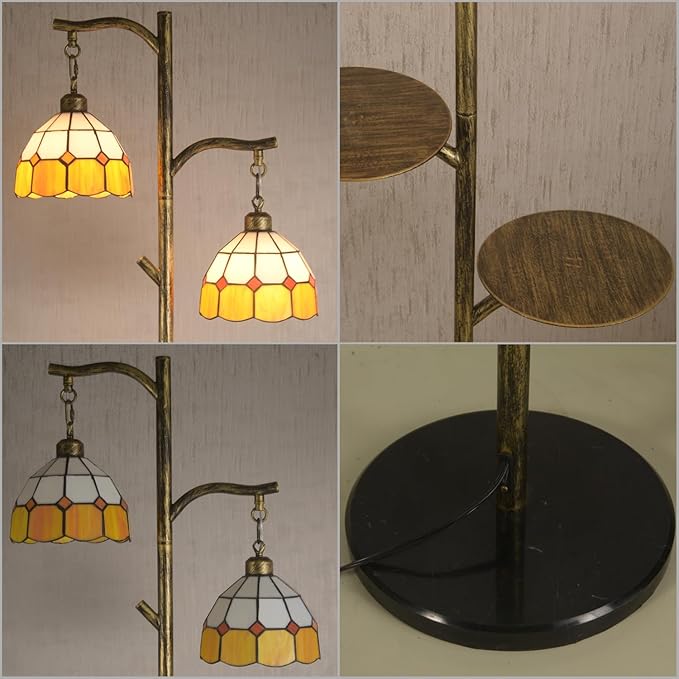 Tiffany Style Stained Glass Retro Floor Lamp with Tray,Dimmable Led Floor Lamps, Custom Color Temperature Standing Lamp with Remote for Living Room and Bedroom,Painted Bronze - LeafyLoom