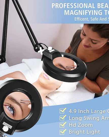 8X Magnifying Glass with Light and Stand, LANCOSC Floor Lamp with 5-Wheel Rolling Base for Facials Lash Estheticians, 1,500 Lumens Dimmable LED Lighted Magnifier for Reading Sewing Crafts - Black - LeafyLoom