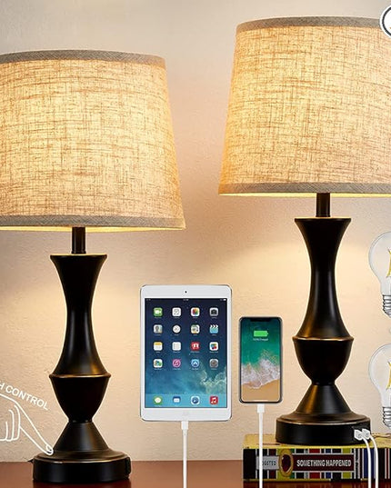 Luvkczc Table Lamps for Bedrooms Set of 2, Bedside Lamps with USB C+A Ports, Lamps for Nightstand, Touch Table Lamps, 3 Way Dimmable Nightstand Lamps for Bedroom, Living Room (Bulb Included) - LeafyLoom