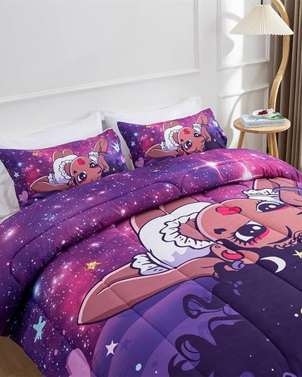 NTBED African American Black Girl Comforter Set Galaxy Afro Girl Microfiber Bedding Sets Twin Size - LeafyLoom