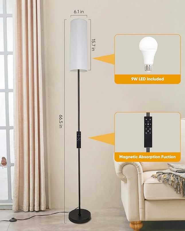Floor Lamp for Living Room Bedroom,Modern LED Floor Lamp with Remote Control and Stepless Dimmable Colors Temperature & Brightness,Standing Lamps Tall Lamp, 9W Bulb Included(White) - LeafyLoom