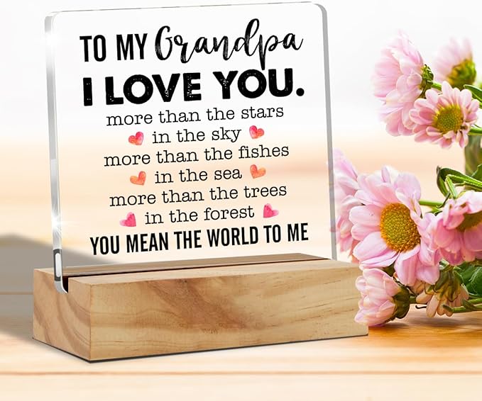Gifts for Grandfather Papa from Grandson Granddaughter, to My Grandpa Desk Decor Acrylic Desk Plaque Sign with Wood Stand Home Office Desk Sign Keepsake Father's Day Present - LeafyLoom