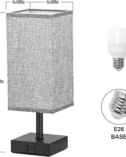 Ambimall Grey Table Lamp with USB Ports - 3 Way Touch Lamps Beside Desk, Nightstand Lamp for Bedrooms Living Room, Grey Shade with Black Base, LED Bulb Included(Grey) - LeafyLoom