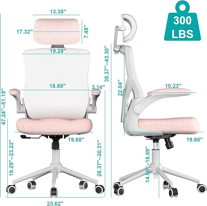 Ergonomic Office Chair, High Back Mesh Desk Chair with Thick Molded Foam Cushion, Coat Hanger, Adjustable Headrest, Lumbar Support, Tilt & Lock Function-Task Chair (Petal Pink) - LeafyLoom