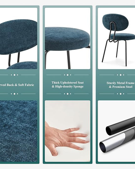 COLAMY Modern Fabric Dining Chairs Set of 4, Upholstered Dining Room Kitchen Chairs with Curved Backrest, Round Seat, Black Metal Legs, Green - LeafyLoom