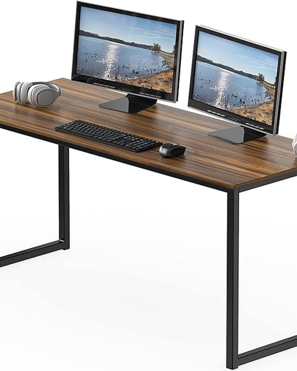SHW Home Office 55-Inch Computer Desk, 24" Deep, Walnut - LeafyLoom