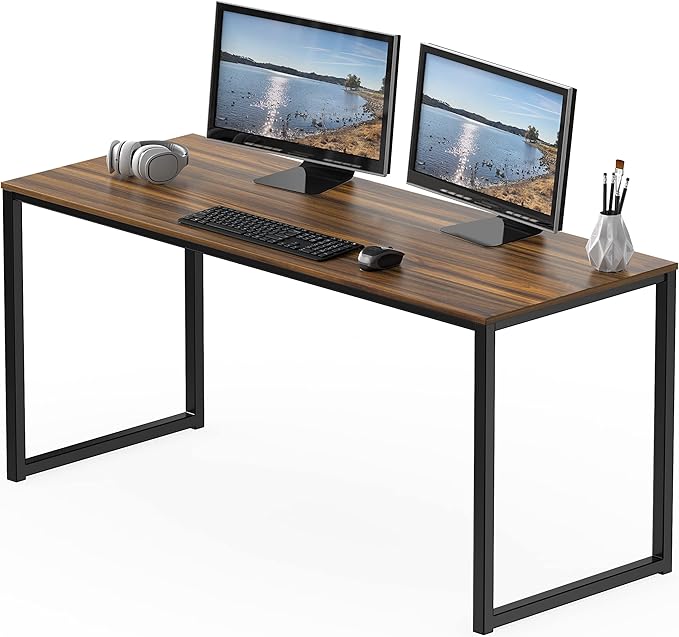 SHW Home Office 55-Inch Computer Desk, 24" Deep, Walnut - LeafyLoom