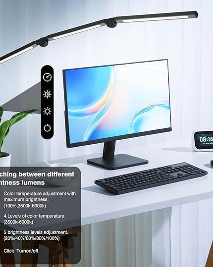 LED Desk Lamp with Clip, Multi-Angle Flexible 4-Segment 3-Light Source Office Desk Lamp, Clip-on Eye-Care 4 Color Temperature Modes&5 Brightness, Table Lamp for Home Office Studio Study Nail - LeafyLoom
