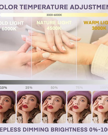 MYSWEETY Half Moon Light for Nail Desk, 29.5'' Foldable Led Nail Tech Lamp, Desk Lamp with Stepless Dimming & Color Temperature, Lash Light for Eyelash Extensions, Tattoo, Eyebrows, Facial - LeafyLoom
