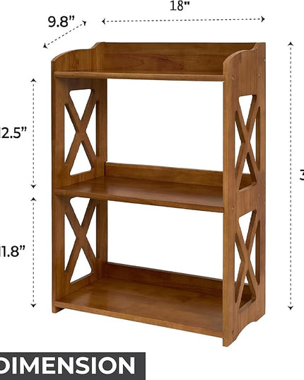 Side Table 3 Tier Bookshelf, Natural Wood Bookcase with Storage Shelf, Table Nightstand, Small Bookshelf, Open Bookcase, Display Rack for Office, Bedroom, Living Room and Kitchen (Brown) - LeafyLoom