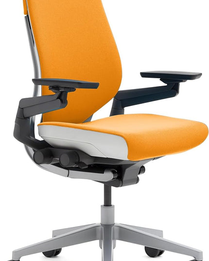 Steelcase Gesture Office Chair - Ergonomic Work Chair with Wheels for Carpet - Comfortable Office Chair - Intuitive-to-Adjust Chairs for Desk - 360-Degree Arms - Tangerine Orange Fabric - LeafyLoom