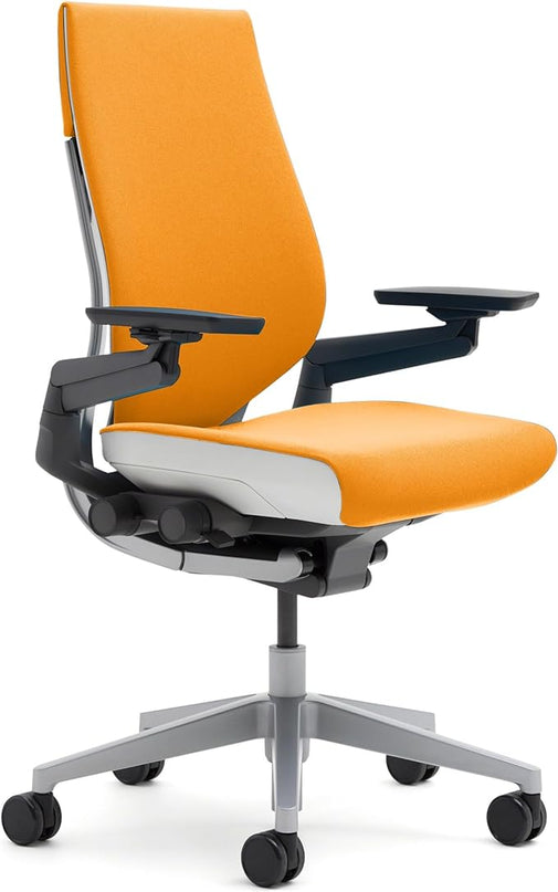Steelcase Gesture Office Chair - Ergonomic Work Chair with Wheels for Carpet - Comfortable Office Chair - Intuitive-to-Adjust Chairs for Desk - 360-Degree Arms - Tangerine Orange Fabric - LeafyLoom