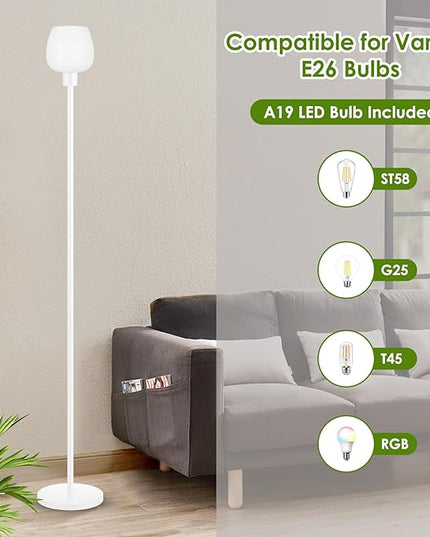 Floor Lamps for Living Room with 3 Color Temps, LED Standing Lamp with White Opal Glass Lampshade, Minimalist Tall Lamp with Foot Switch, Pole Lamp for Office Bedroom Dining Room, 9W LED Bulb Included - LeafyLoom